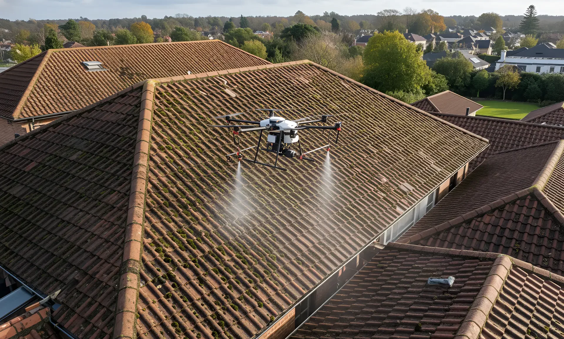 Démoussage de toiture par drone
