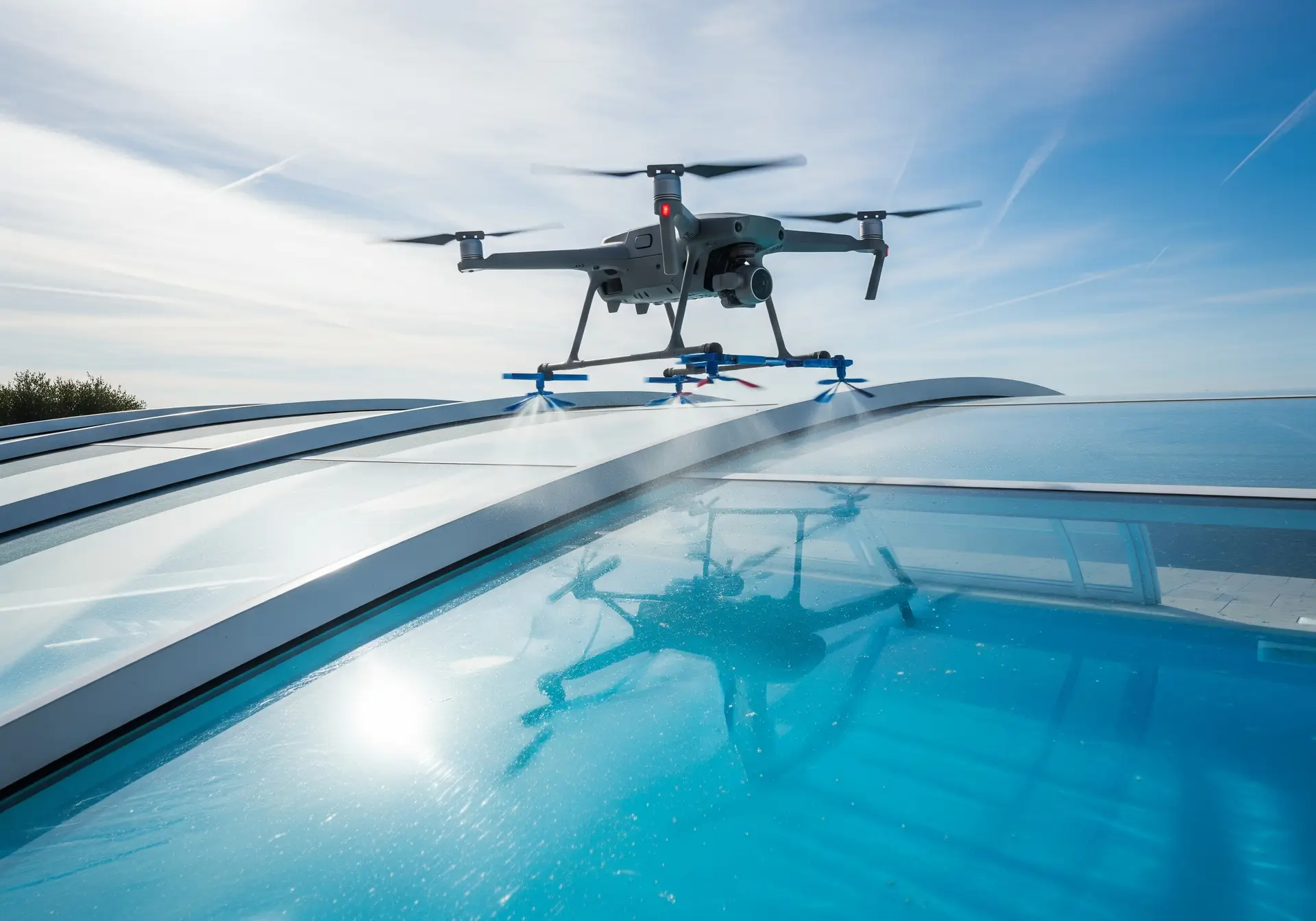 Nettoyage d'abri piscine par drone